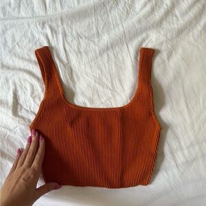 Aritzia Burnt Orange Ribbed Crop Top
